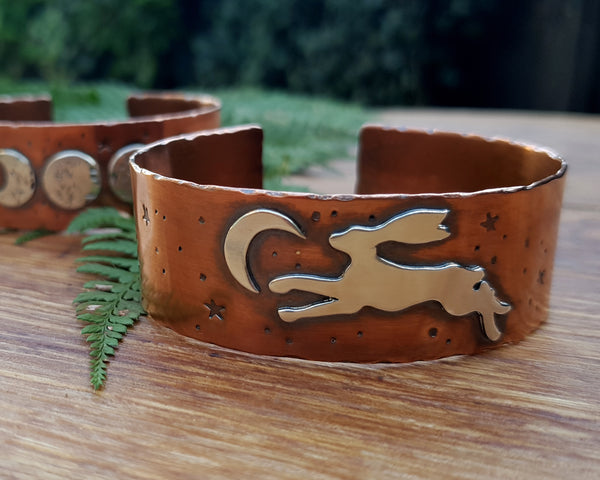 Sterling Silver Leaping Hare Copper Cuff Bracelet