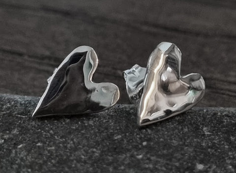 Sterling Silver Hammered Heart Stud Earrings