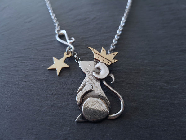 9ct Gold & Sterling Silver Little Prince Mouse Pendant and Chain