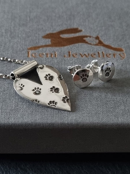 Paw Prints on my Heart Sterling Silver Pendant