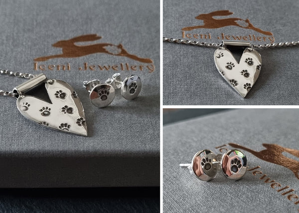 Paw Prints on my Heart Sterling Silver Pendant