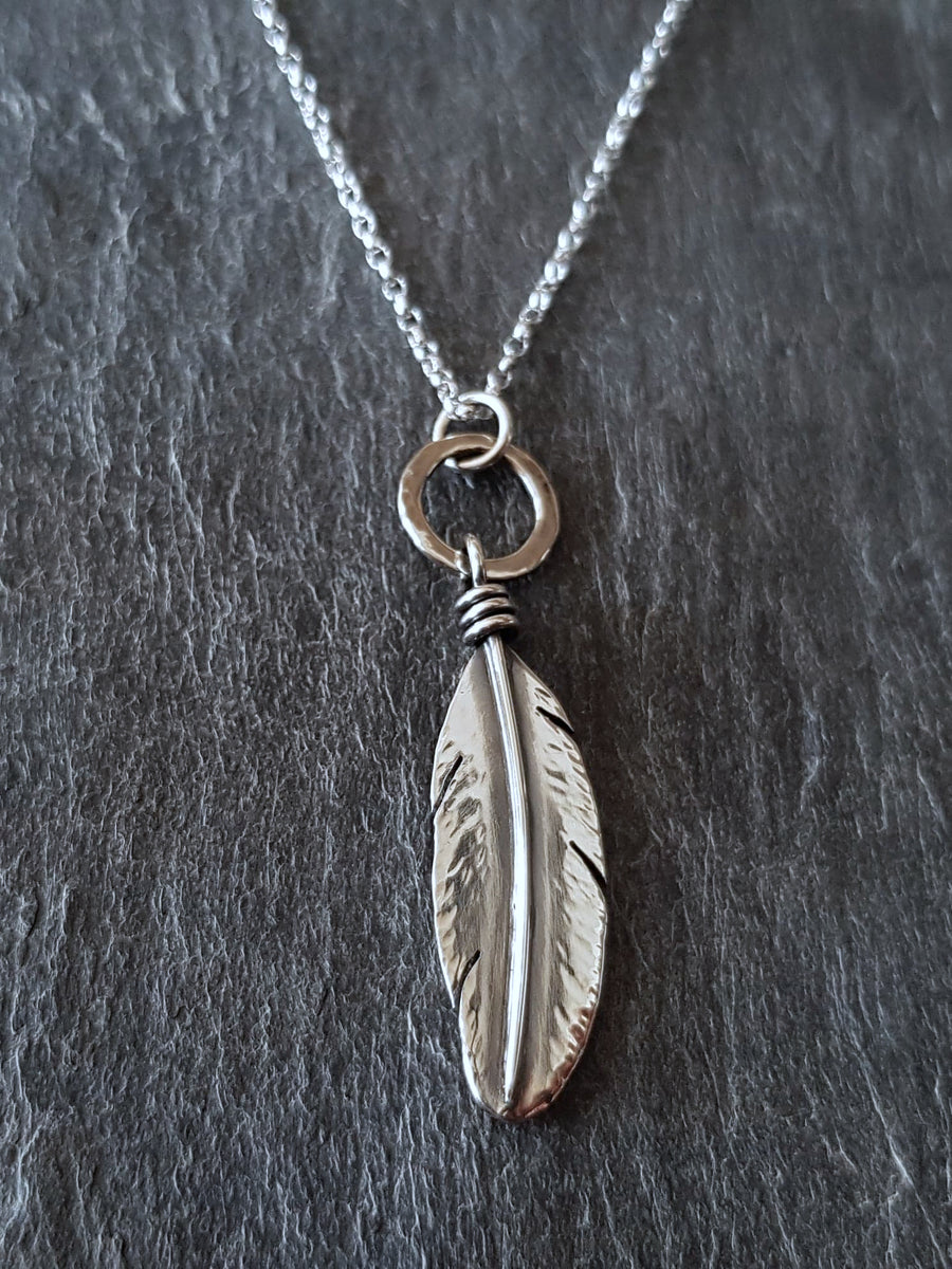 Silver feather on sale pendant necklace