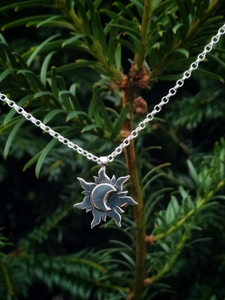 Sterling Silver Morning Star and Night & Day Pendant Necklace