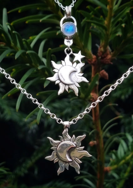 Sterling Silver Morning Star and Night & Day Pendant Necklace