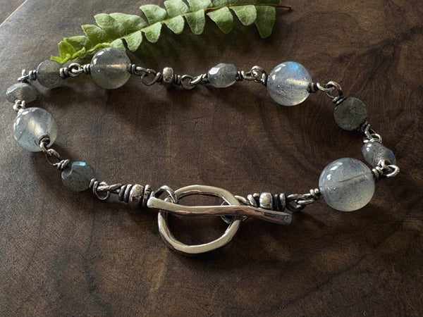 Labradorite & Silver Bead Toggle Bracelet