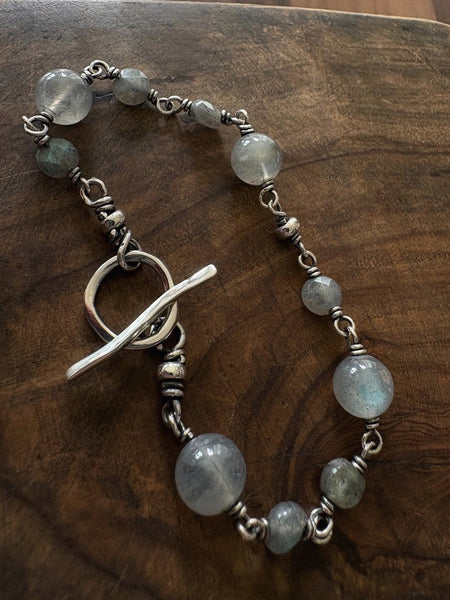 Labradorite & Silver Bead Toggle Bracelet