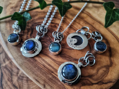 **Pendant Only** Sterling Silver Moon Cut Out Pendant in either Labradorite, Lapis Lazuli, Amethyst or Rainbow Moonstone (please add chain, if needed, via link in description)