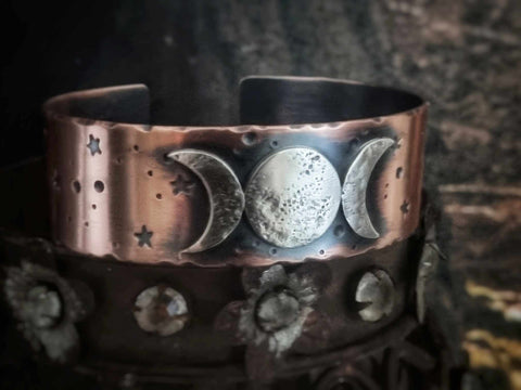 Copper and Silver Cuff - Maiden, Mother & Crone - Triple Goddess