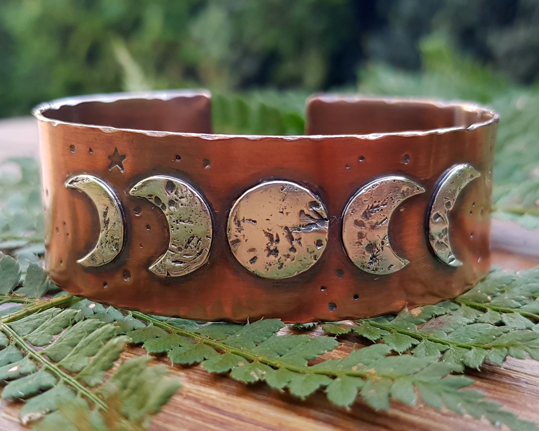 Sterling Silver and Copper Moon Phase Cuff Bangle Bracelet