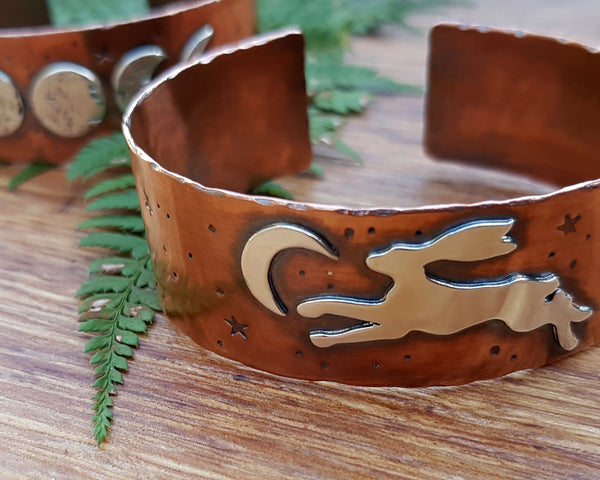 Sterling Silver Leaping Hare Copper Cuff Bracelet