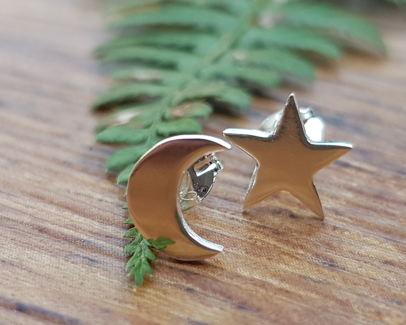 Mismatched Star and Moon Stud Earrings