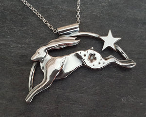 Stargazer Moonleaper Sterling Silver Hare Necklace