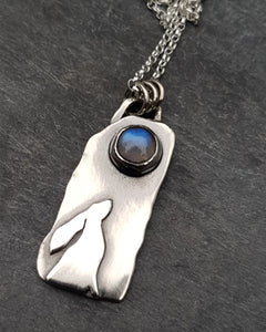 Sterling Silver and Labradorite Moongazing Hare Pendant Necklace