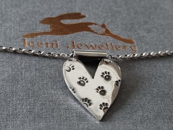 Paw Prints on my Heart Sterling Silver Pendant