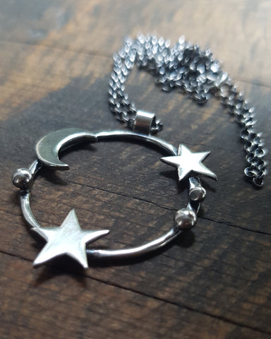 Moon and Stars Sterling Silver Pendant