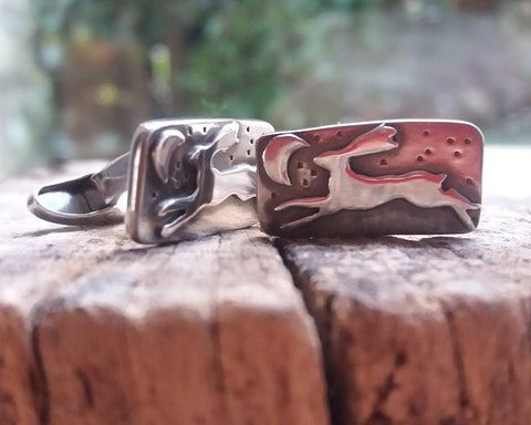 Leaping Hare Under the Moon Sterling Silver Cufflinks